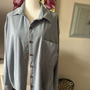 Blue Button-Up Shirt with Pocket,Corduroy